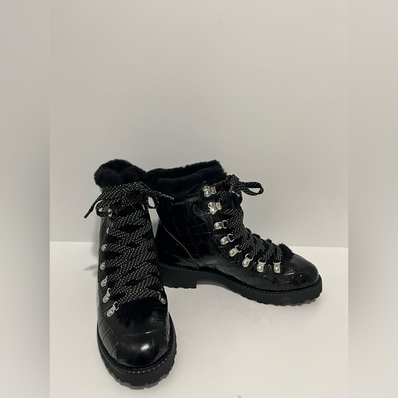 J Crew New Nordic boots in Black shiny croc-embossed leather size 10 NEW CE828 - Picture 4 of 12